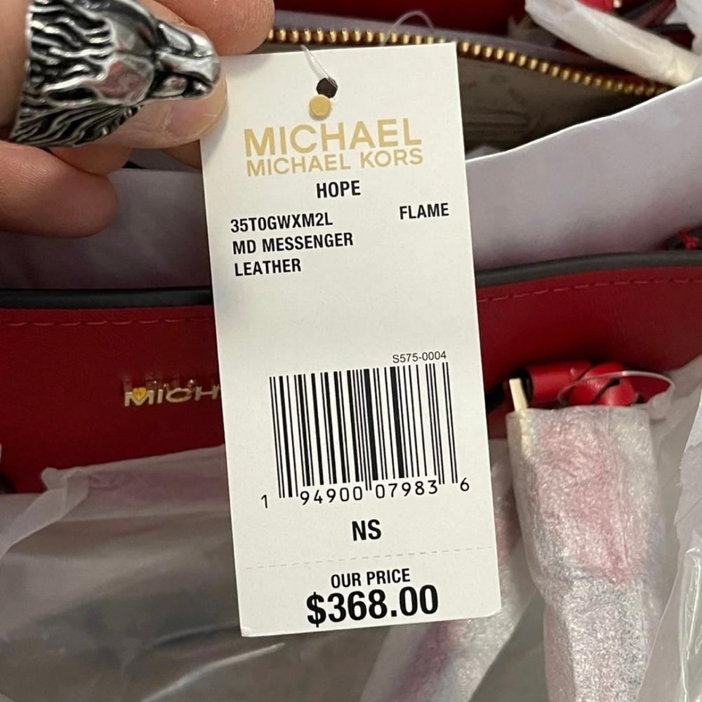 NWT Michael Kors Hope Medium Saffiano Leather Messenger/Satchel Bag Bright Red - Picture 5 of 12